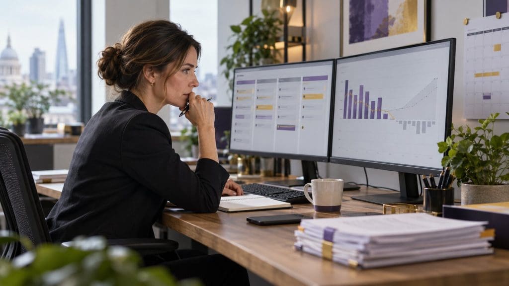 Business owner reviewing cashflow forecasts and payment timings
