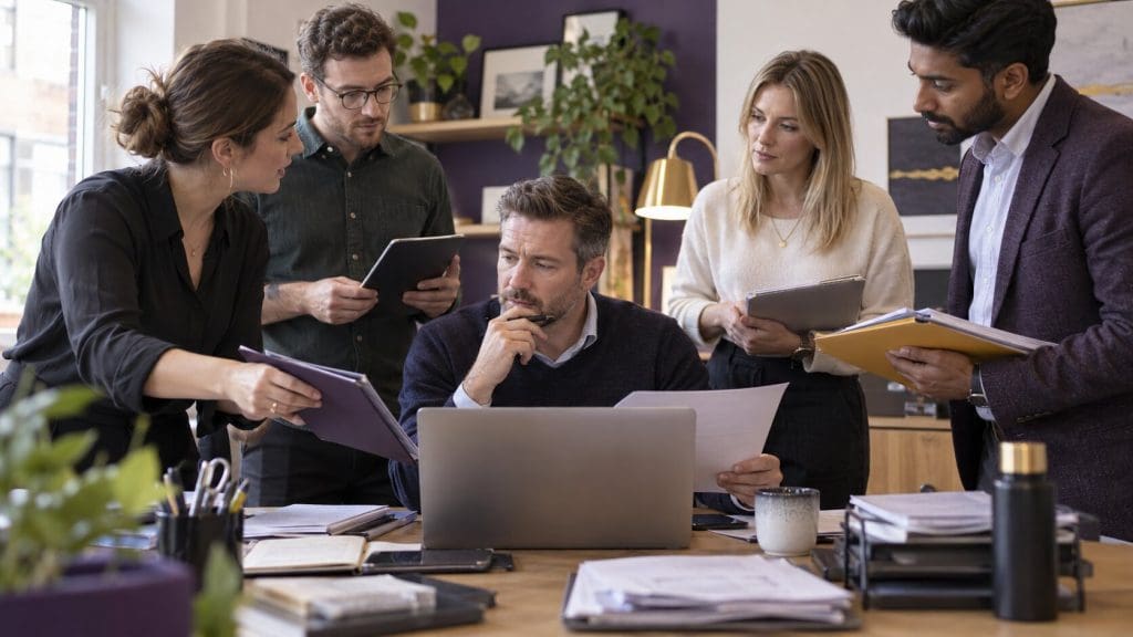 Business owner managing competing questions and decisions from the team